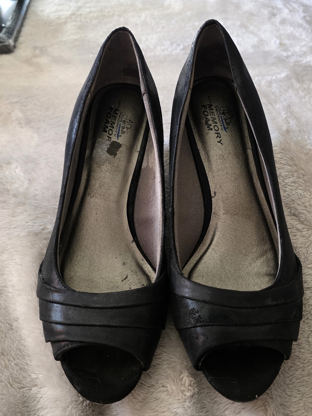 Life Stride Black Peep-Toe Wedge Heels